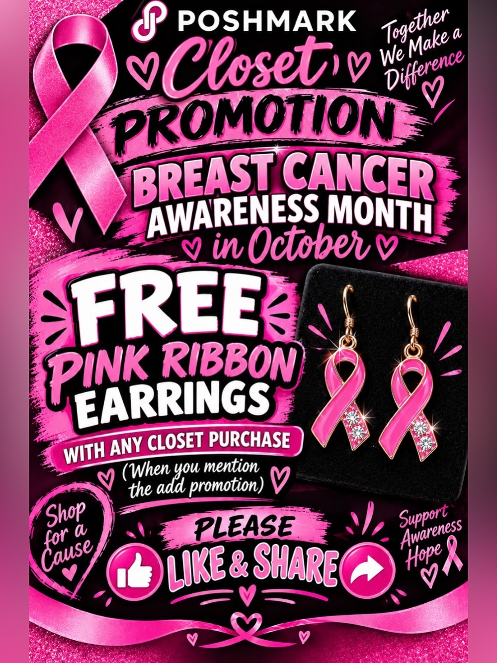 🎀 FREE Breast Cancer Awareness Pink Ribbon Earrings with Any Purchase! 🎀